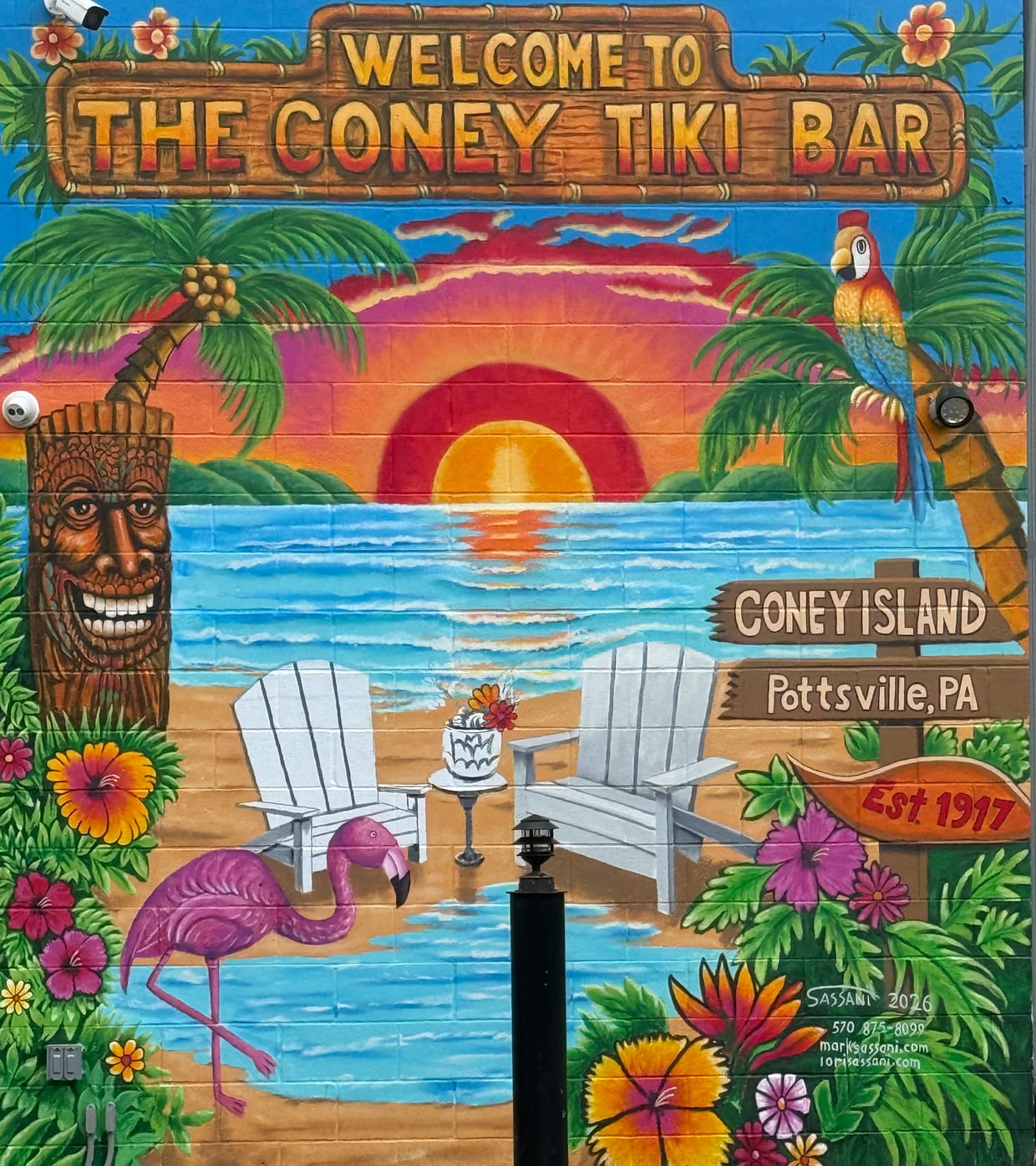 The hand-painted Coney Tiki mural at The Coney Island in Pottsville, Pennsylvania.