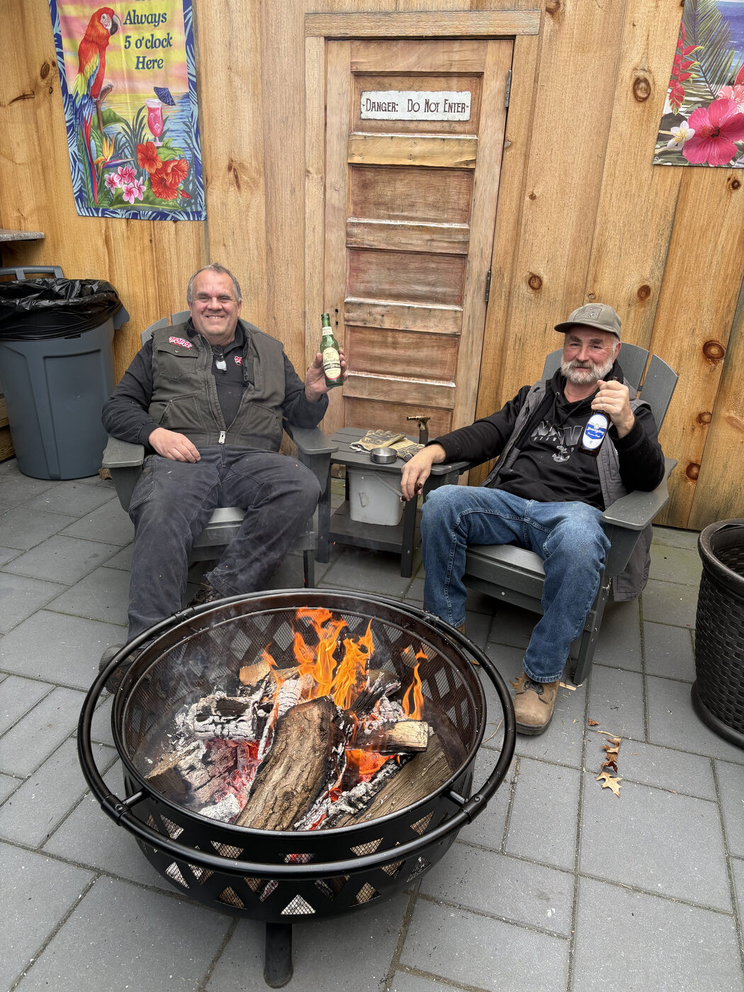 Fire pit and tropical signs