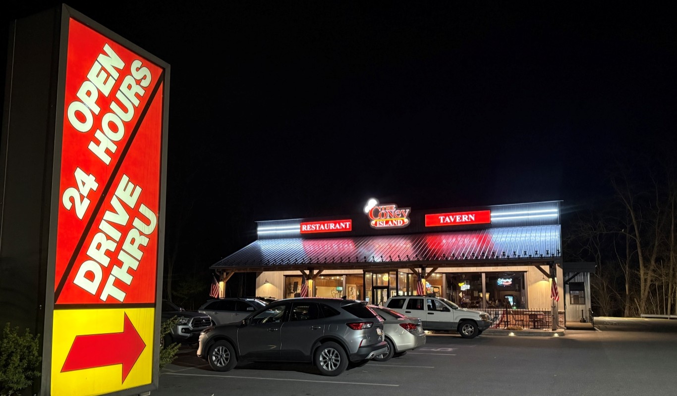 Drive-thru sign at night