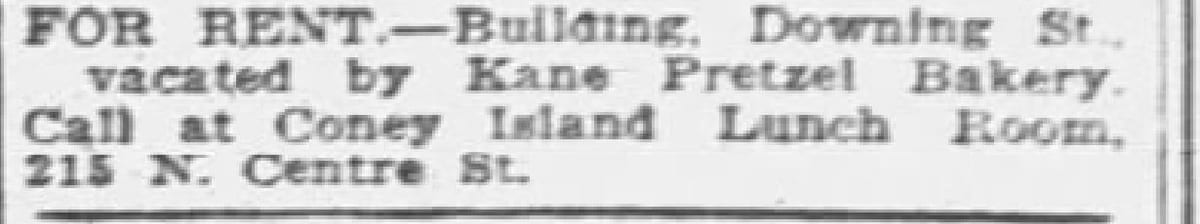 Pottsville Republican, Dec. 14, 1927 — classified reading Call at Coney Island Lunch Room, 215 N. Centre St.