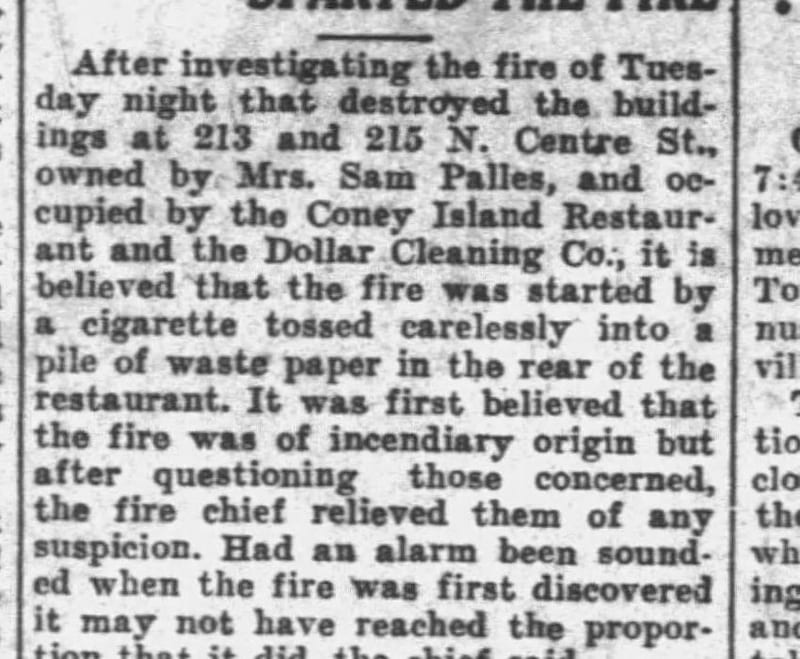 Pottsville Republican, Apr. 11, 1930, p. 1 — buildings at 213 and 215 N. Centre St., owned by Mrs. Sam Palles.