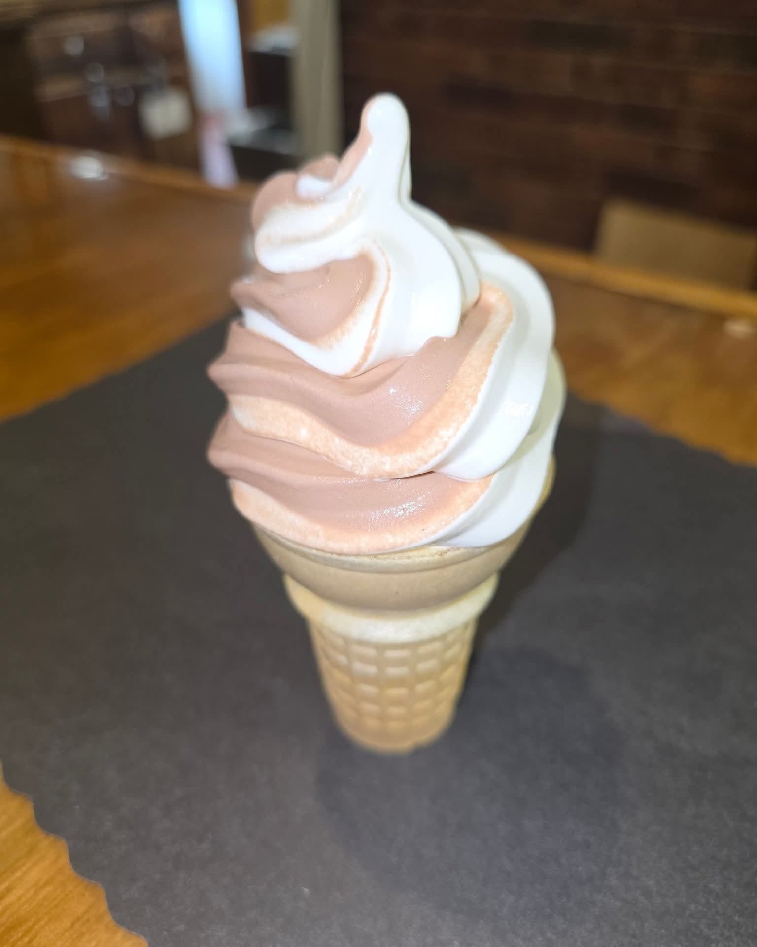 A soft-serve chocolate-and-vanilla twist cone at The Coney Island in Pottsville, PA.