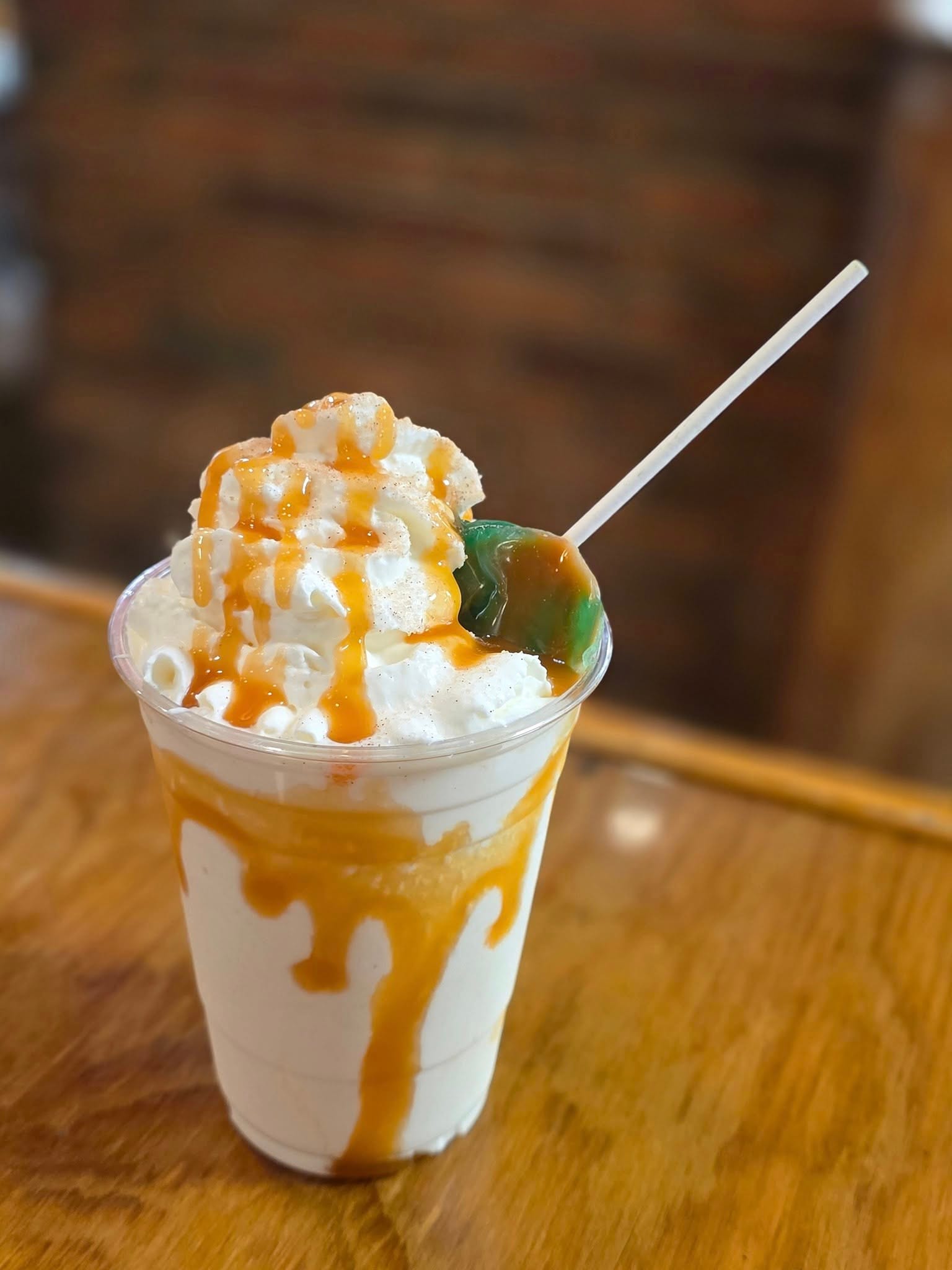 A milkshake with whipped cream and caramel drizzle at The Coney Island in Pottsville, PA.
