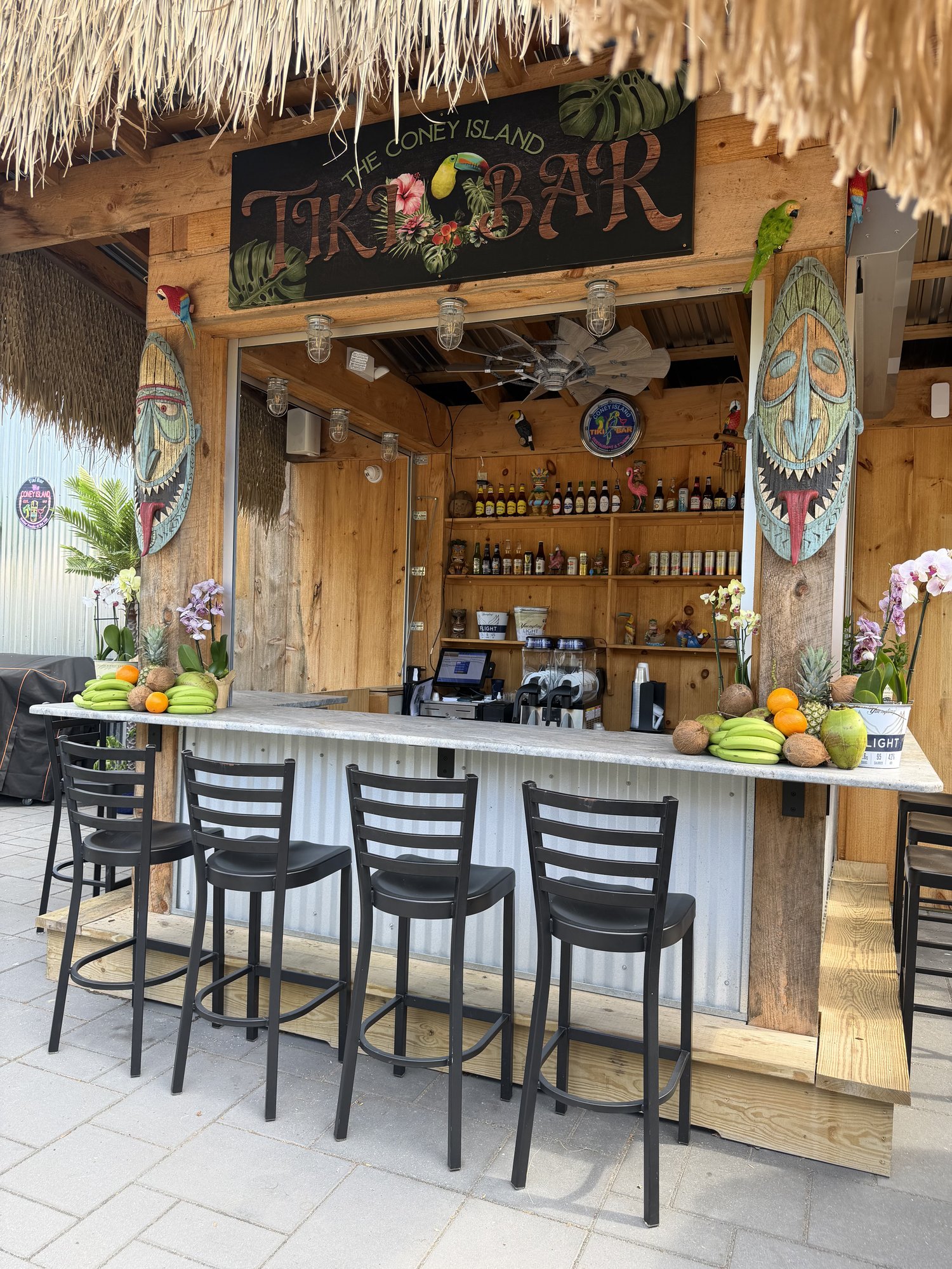 Tiki bar with stools